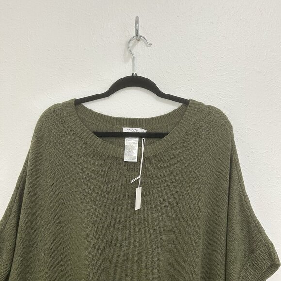 Chicos L/XL Green Pullover Kimono Short Sleeve Knit Sweater Poncho Career Casual - Picture 4 of 11